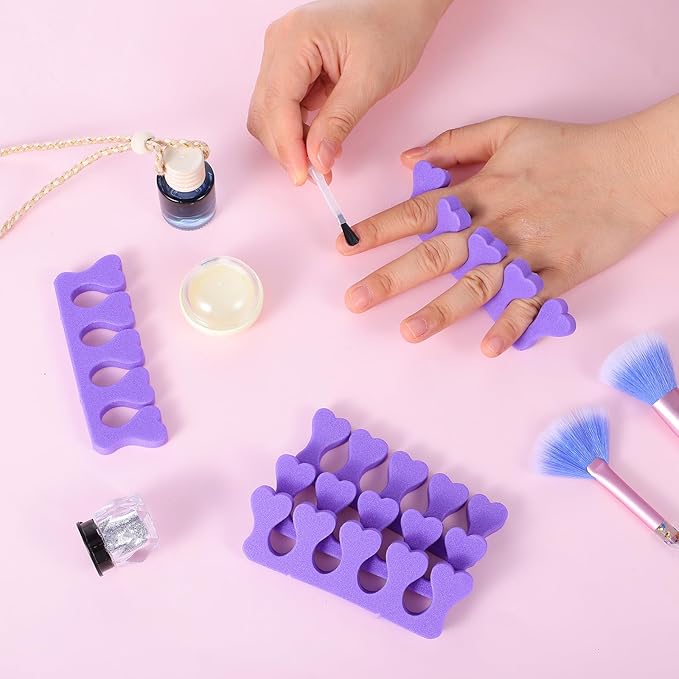 100 Pcs Sponge Toe Separators Soft Finger Separators Premium Pedicure Tool Kit Flexible Toe Divider Spacer for Polishing Pedicure Manicure Coating Nail Art Beauty Accessories (Purple)