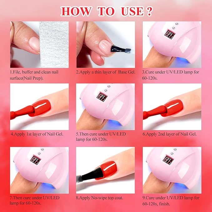 MTSSII White Red Gel Nail Polish Set, 8 Colors Black Bloody Red Shimmer Red Silver Soak Off Gel Polish Kit for Salon and Nail Art DIY at Home