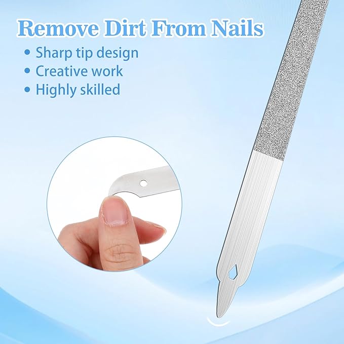 6 Pcs Diamond Deb Nail File for Natural Nails Double Sided Stainless Steel Metal Nail Files with Sharp Pointed Tip for Natural Nails, Professional Manicure Pedicure Tools for Women Men Salon Home