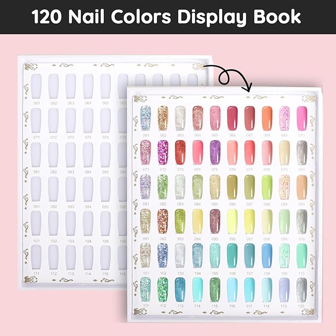 Segbeauty 120 Colors Nail Polish Display Book, Nail Color Chart with 120 False Nail Tips, Professional Nails Gel Card Board Nails Salon Practice Design Display Chart for DIY Fingernail Art