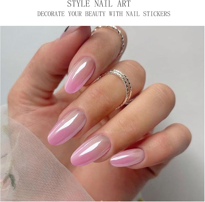 JMEOWIO Gel Nail Stickers Purple Pink Semi Cured Gel Nail Strips Wraps UV/LED Nails Art Design Decoration Accessories