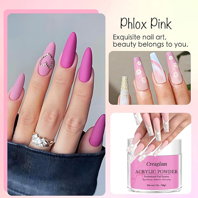 Acrylic Powder Large Capacity: 3Pcs 1 Oz. Orchid Glitter Super Nail Polymer for 3D Art Carving French Extension - 28g Pink-a-boo Phlox Pink Professional Acrylic Powder No Need Lamp