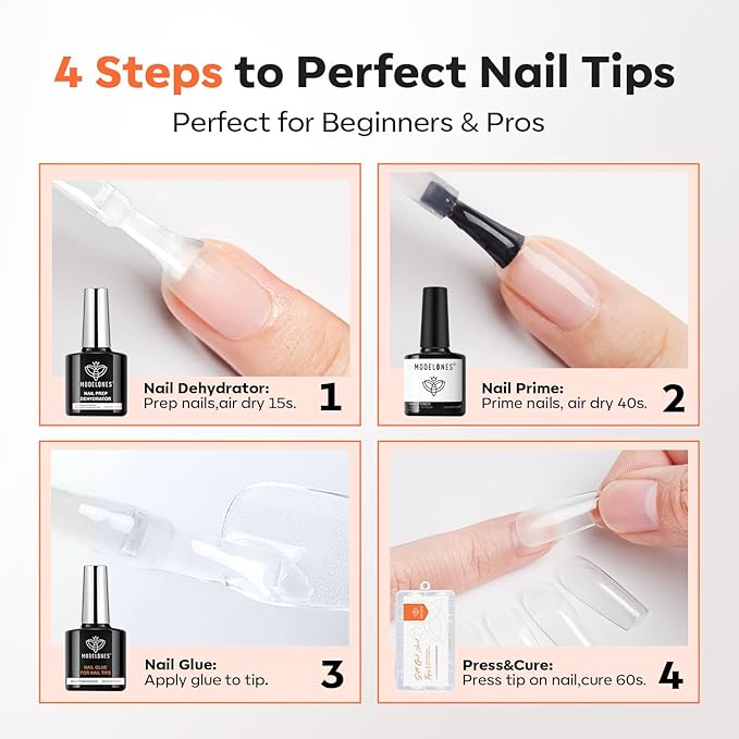 modelones 10-in-One Gel Nail Glue with Nail Dehydrator and Primer for Acrylic Nails Tips/Bloom Gel/Adhesive Bond, Long Lasting Acrylic Nail Supplies
