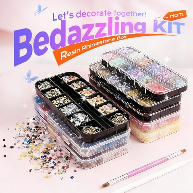 Colorful DIY Resin Rhinestone Kit for Bedazzling, Resin Jelly Rhinestones for Bedazzling, Multicolor 3mm Flatback Gems for Diamond Art 3Pcs Jewelry Glue for Bedazzled Nail Art (13)