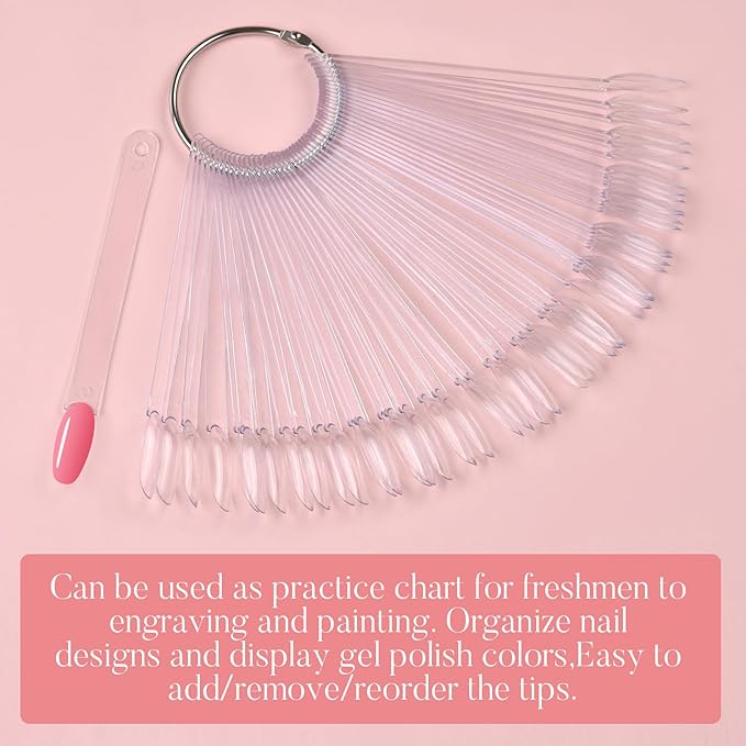 150PCS Nail Swatch Sticks with Ring Fan Shaped Nail Polish Sample Sticks False Nail Sample Swatches for Nail Practice Color Display