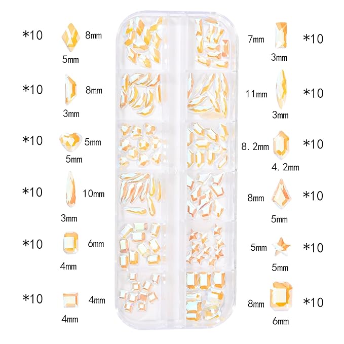 HNUIX Nail Rhinestones - 3D Multi Shape Size Crystal, Crystal Aurora Nail Gems, Flat Back, with Kit, for Nail Art, DIY Decorations