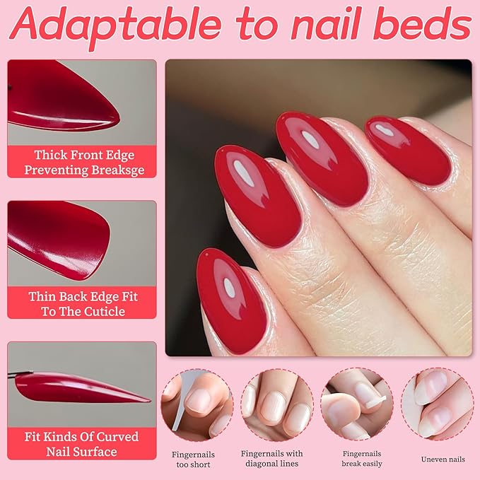 120pc Red Almond Press on Nails Short Fake Nails Press ons for Women Acrylic Nails Press on Nails&Glue Tabs, Short Red Press on Nails Almond False Nail Tip Stick on Artificial Fingernail