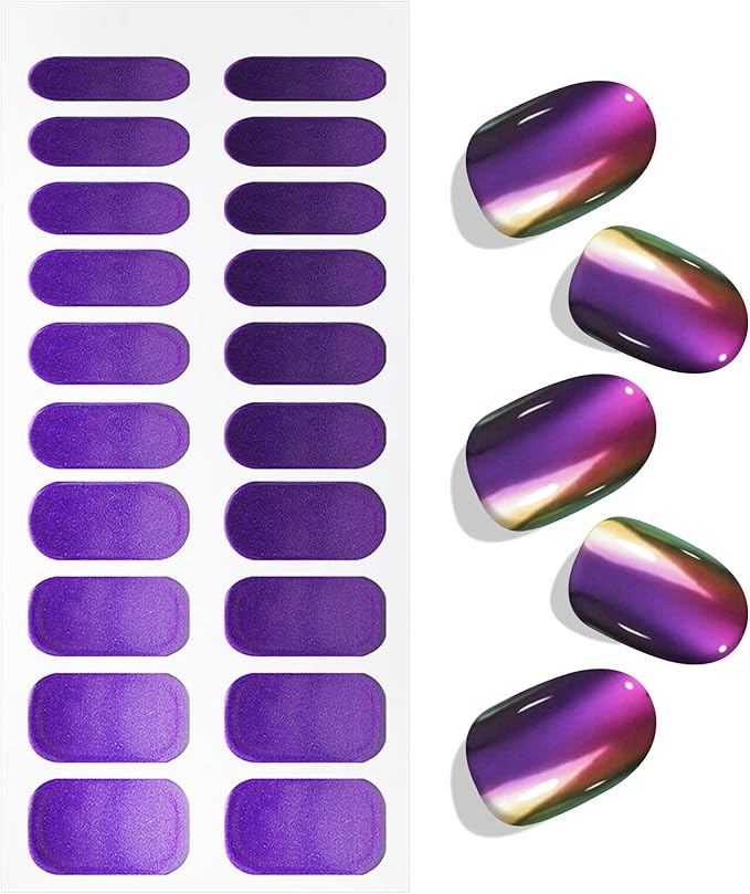 JMEOWIO Gel Nail Stickers Purple Laser Semi Cured Gel Nail Strips Wraps UV/LED Nails Art Design Decoration Accessories