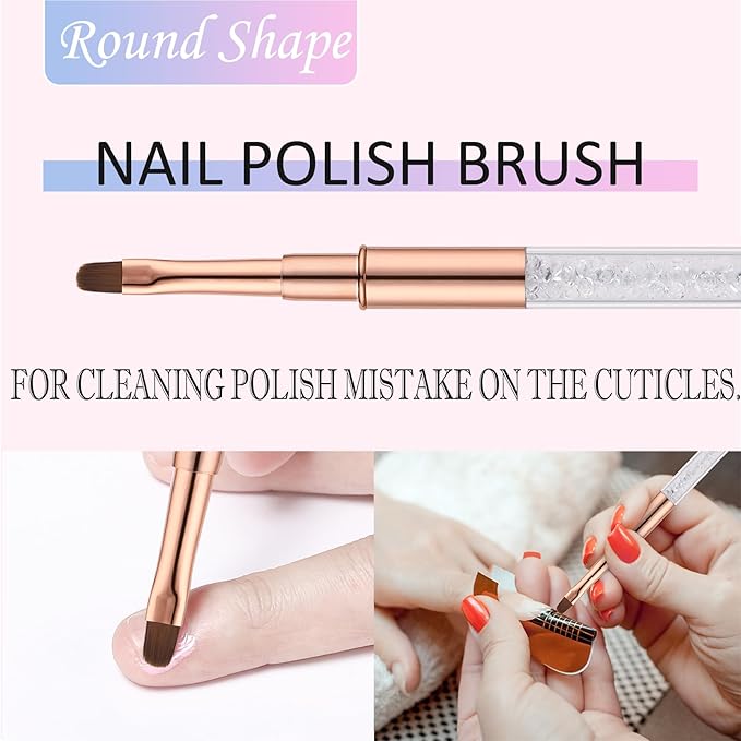 JASSINS Nail Art Clean Up Brushes, 3 Pcs Flat/Oval/Fine Angled Gel Nail Brushes,For Nail Art Design Painting DIY and Cleaning Polish Mistake on the Cuticles (Gold)