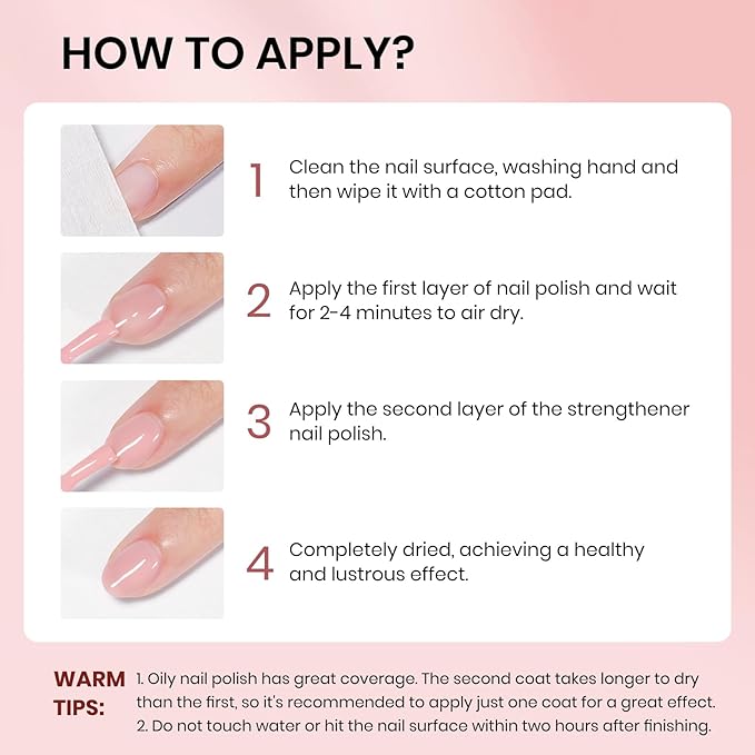 Quick Dry Regular Nude Nail Polish Non Gel, Help Nail Hardener, Strengthener, Strong and Growth, Repair for Thin and Damaged Nails Ridge Filler 0.54 fl.oz