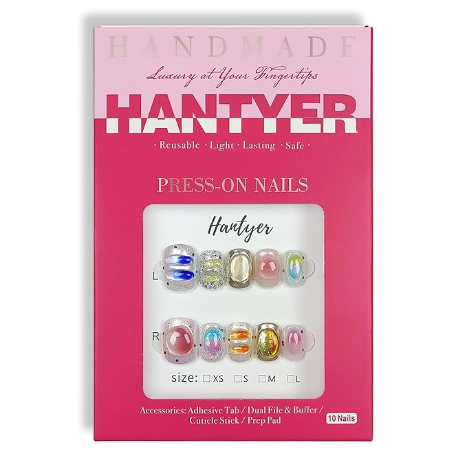 Press on Nails, Short Round Fake Nails in Dopamine Colors, 3D Candy Decor & Icy Translucent Glitter, 10 Pcs Handmade Nails Sweet Style for Daily Commute, Party & Holiday Events(Size S)