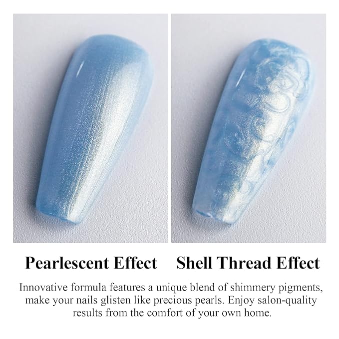 Imtiti Pearl Gel Nail Polish,0.5 Fl Oz Sky Blue Glitter Drawing Gel Polish Shell Thread Shimmer Mermaid Nail Gel Polish Soak Off UV LED for Home DIY Nail Art Manicure Salon