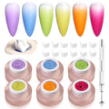 6 Colors Cushion Pat Painting Gel Nail Polish, Neon Green Hot Pink Ombre Gradient Paint Gel with 50PCS Soft Nail Sponges Grabbing Pen Aura Blending Stamping Summer Design Matte No Wipe