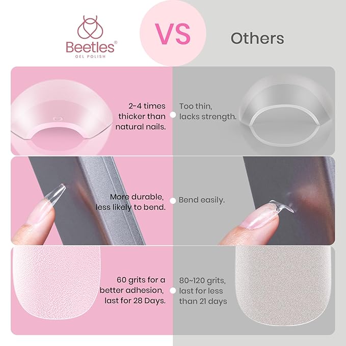 Beetles Gel Nail Tips Medium Coffin 576PCS Etch X Nail Tips, 12 Sizes Pre Shaped Half Matte Press On Nails Full Cover False Nails Acrylic Nails Glue on Nails Extensions Set for Women Home DIY