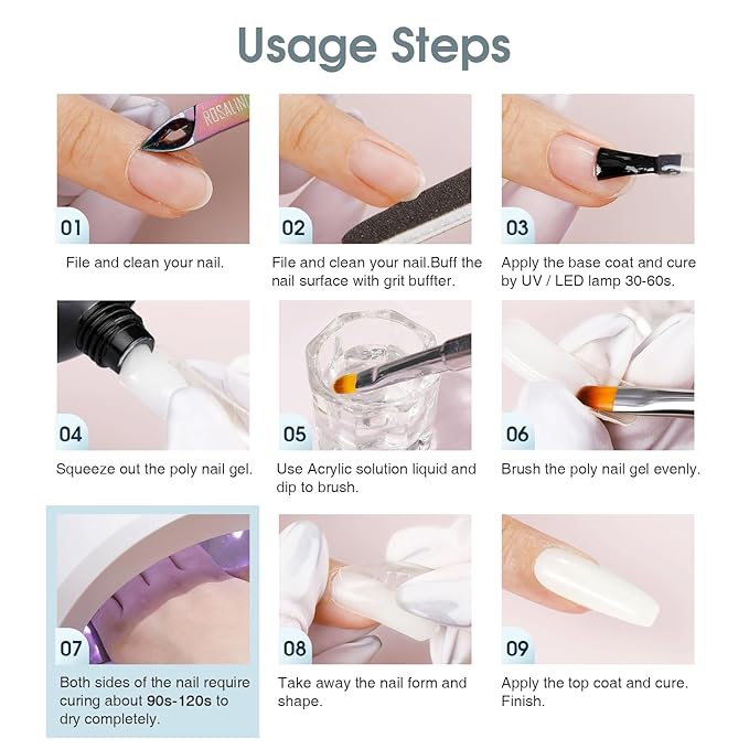 ROSALIND White Poly Extension Gel, 2oz/60ml White Poly Nail Gel for Nail Art Decoration, Pure Color Builder Whites Thickening Polys Extension Easy to DIY Use at Home Need UV Lamp