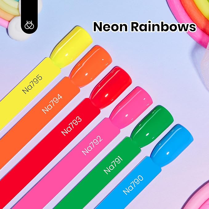 Beetles Gel Nail Polish Set, 6 Colors Hema-Free Neon Rainbow Hot Pink Red Yellow Orange Polish Kit 15ML Full Size Soak off Uv Led Lamp Nail Art Salon Colorful Bottle Manicure