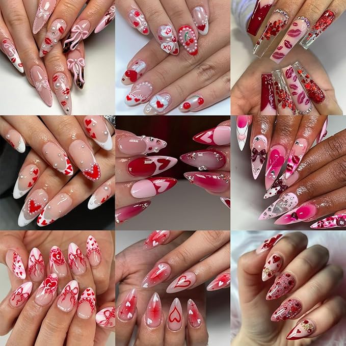 4Pcs Valentines Day Nail Stickers 5D Embossed Red Lips Heart Nail Art Stickers Leopard Print Lips Bow Love Designs Self-Adhesive Nails Art Supplies Holiday Nail Decals for Women Manicure Decorations