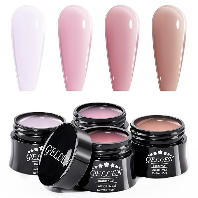 Gellen Builder Gel Kit - Nail Extension Kit 4 Colors Nude Baby Pink Naked Purple Rose Brown Hard Gel Nail Builder 15ml