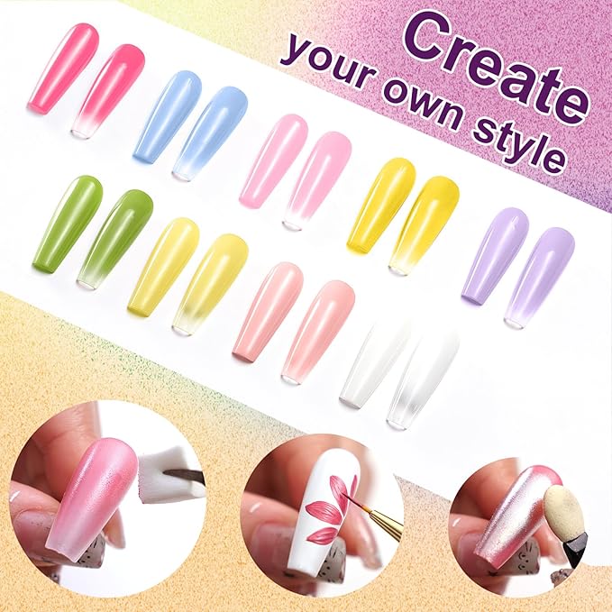 Gradient Gel Nail Set, 9 Bright Color for Ombre Nail Polish Platte Kit with 14* Nail Art Tools,Pat Painting Gel French Nail Manicure No-wipe Soak of UV DIY Art Home Salon