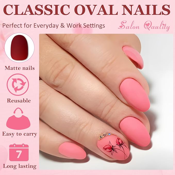 AddFavor Press on Nails Short Oval Fake Nails, 576pcs 24 Colors Oval Press on Nails Full Cover Acrylic Nail Press ons, Matte False Nail Tips for Women Glue on Nail