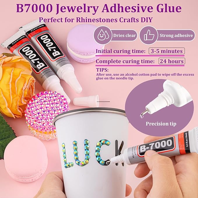 Resin Jelly Rhinestones for Crafting with B7000 Jewelry Glue, 2 Boxes Dark Green AB Flatback Crystals with 3Pcs 10ml Glue, Bedazzling Non Hotfix Gems for DIY Tumblers Clothing Shoes Manicure