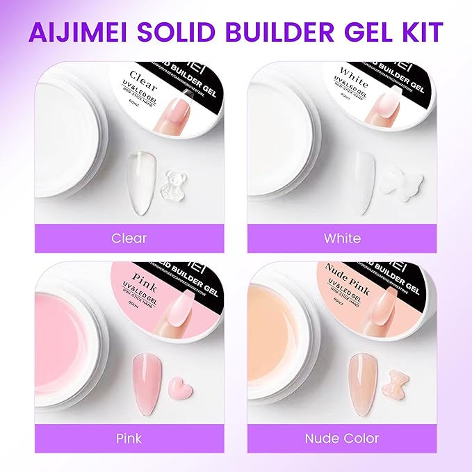 Solid Builder Gel for Nails 8fl.oz 240ml Clear Hard Gel, Non-Sticky, 3D Sculpting, Nail Extension Flase Nail Thickening Solution 4colors Cear White Pink Nude
