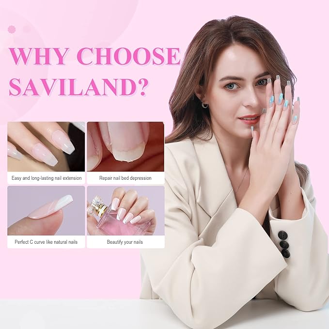 SAVILAND Nail Kit for Beginners: 500 Pcs Nail Tips Pre-Shaped Clear Short Nail Tips with 4-in-1 Nail Glue and Mini Nail Lamp Nail Extension Kit, Nail Art DIY at Home Salon Gift for Women