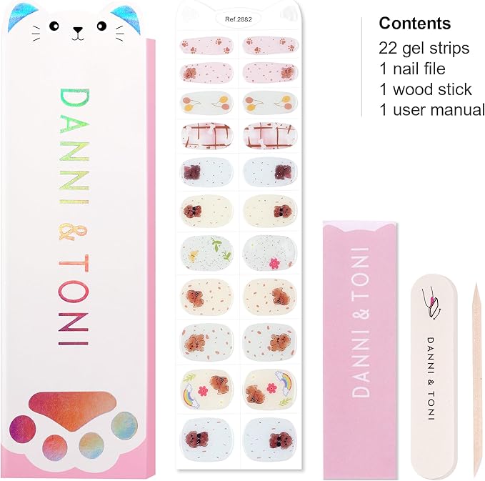 DANNI & TONI Kids Gel Nail Strips Puppy Bones Balloon Salon-Quality Peel & Stick Manicure for Children (Age 6+)– Safe, Long-Lasting, Easy to Apply | Furry Friend