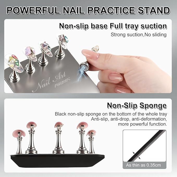 ANGNYA Nail Stand for Press Ons,Square Shape Super Magnetic Base Nail Holder for Painting Nails with 200 Pcs Reusable Double-Sided Tape for Nails Practice Nail Tools Home DIY Salon Supplies
