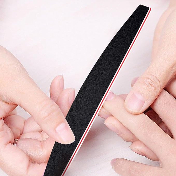 Nail File and Thin Buffer Block, Reusable Black Half Crescent Shape Double Sided Manicure Tools, Thin Sanding Buffing Grinding Plisher File, 100/180 Grit