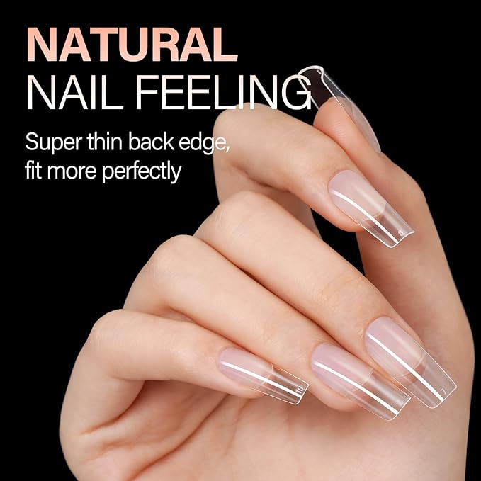 AILLSA Medium Square Nails Tips 504PCS Clear Gel Nail Tips False Full Cover Soft Nails Tip for DIY Home Salon Gift, Pre-shaped Gelly Press On Fake Nail Tip for Nail Extension (10sizes)