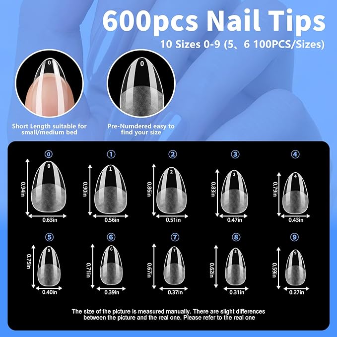 Almond Nail Tips Press on Nails, Fake Nails for DIY Home Nail Art, Long Full Cover Acrylic Nail Tips 600Pcs, Semi - Matte Finish for Salons & Gifts - Viywicz