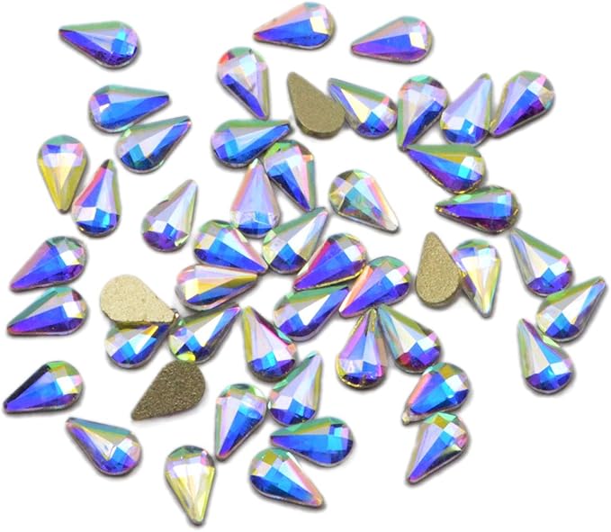 AD Beads Top Czech AB Crystal Flatback Rhinestone Nail Art Decoration Multi Shape (S03 Raindrop 4x6mm, 50 Pcs)