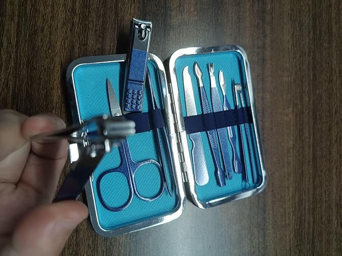 Beauty Nail kit Manicure Set, 10 Piece Nail Care Kit with Stainless Steel Tools, Light Blue Case .Unisex(Blue 10 Piece Set)