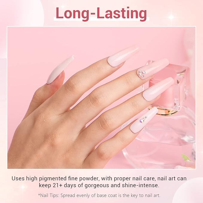AZUREBEAUTY Dip Powder Nail Kit Starter, 4 Colors Pink Tones Dipping Powder Set, French Nail Art Base Top Coat Activator Liquid All Seasons Manicure DIY Salon