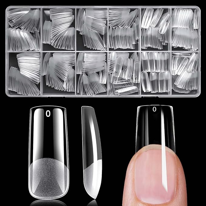 510pc Long Square Nail Tips, Soft Gel Nail Tip Square Long Fake Nails Artificial Fingernail, 15 Sizes Full Cover Clear Press on Nail Acrylic Nails Tips for Nail Extensions, Press on Nails Making
