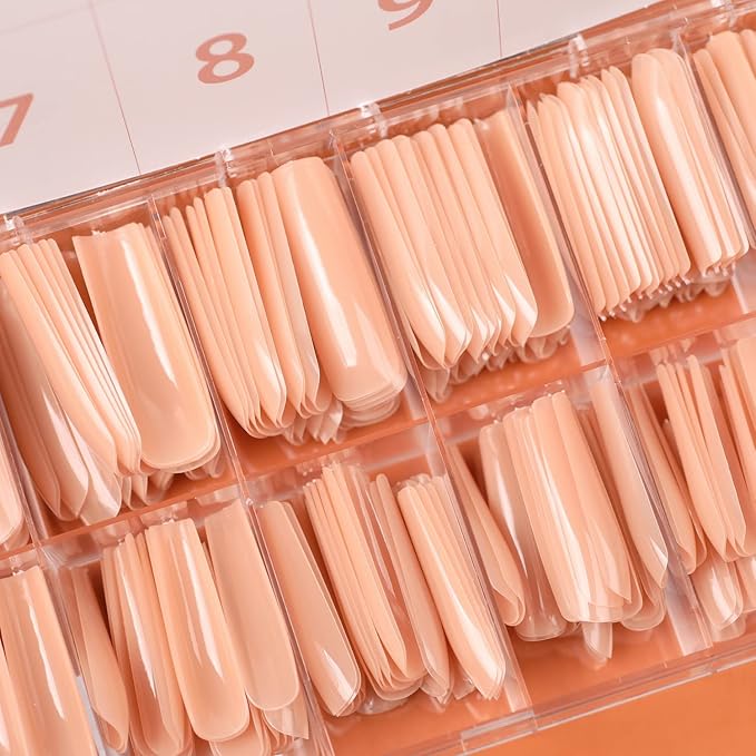 Allkem Soft Gel Nail Tips - 360 pcs XXL Square Nail Extensions - 12 Sizes Extra Extra Long Full Cover Nails - Nude (360 Pieces)