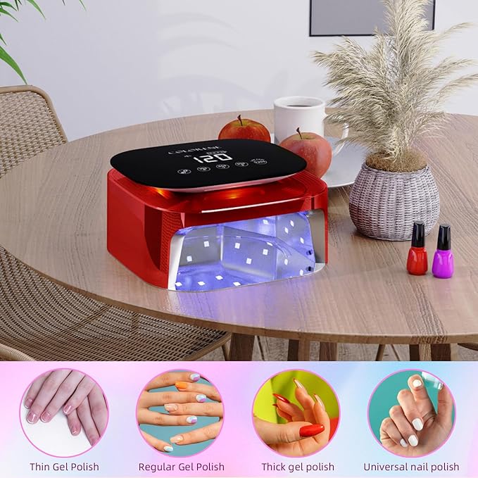 Cordless UV LED Nail Lamp, 60W Rechargeable Nail Dryer Gel Polish Light, Intelligent Auto Sensor LCD Display Curing Lamp, Portable 30 Beads LED Nail Light with 4 Timer Setting