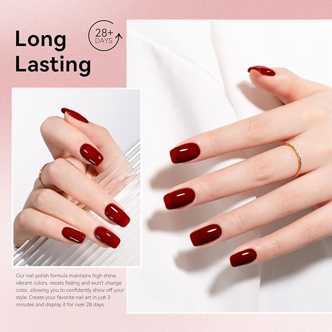 MEGIOR Jelly Burgundy Gel Nail Polish 0.5 Fl Oz Jelly Red Transparent Soak Off UV LED Lamp Light Cure Gel Polish Kit for Salon and Nail Art Starter Manicure DIY at Home