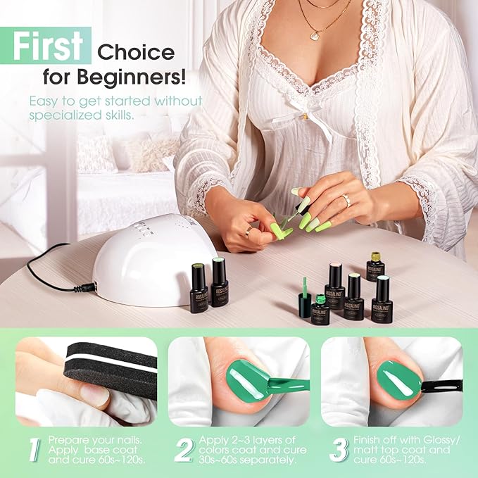ROSALIND Green Gel Nail Polish, 8 Colors Dark Green Glitter Emerald Olive Forest Shades Gel Polish Soak Off UV MINI from Light to Deep Spring Summer Nail Polish Set for Home Salon Manicure