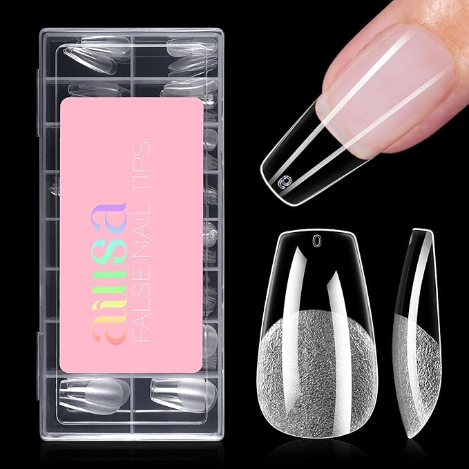 AILLSA Medium Coffin Nail Tips - Full Cover Half Matte Nail Tips 120pcs Pre-filed False Nails Tips, Press on Acrylic Nails for Manicure