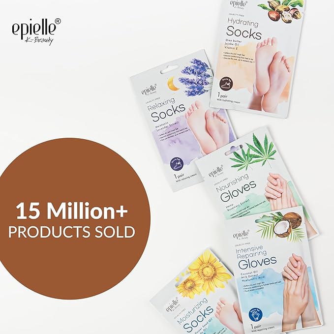 Epielle Hydrating Foot Mask 6 Pairs, Relieve and Soften with Shea Butter & Jojoba Oil, Deep Moisturizing Socks for Dry, Cracked Feet, Self Care Gifts for Women, Spa Kit, Stocking Stuffers (Pack of 2)