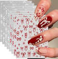 8 Sheets Cute Bow Heart Nail Art Stickers 3D Self-Adhesive Valentines Nail Stickers Laser Red White Heart Bows Nail Decals French Tip Nails Supplies for Women DIY Acrylic Nails Decorations