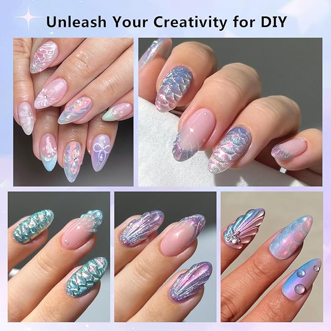 Solid Builder Gel for Nails, Aurora Purple Pink Blue and Clear 3D Nail Art Gel Non-Stick Hand Sculpture Hard Gels Extension Glue with Silicone Carving Pen Manicure DIY Salon Home