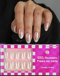 16 Size Chrome White French Tip Almond Press On Nails,32 Pcs Salon Quality Glossy Short Glue on Gel Nails (Chrome French White Tip)