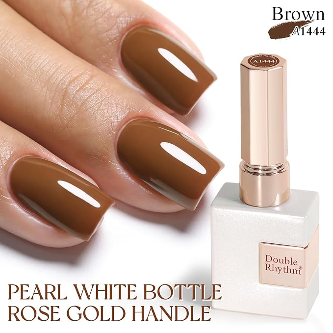 Double Rhythm Gel Polish 15ML Jelly Sheer Pastel Light Milky Color Pearl White Bottle 1 PC 0.5 OZ Full Size Nail Art Salon at Home (Brown-D1444)