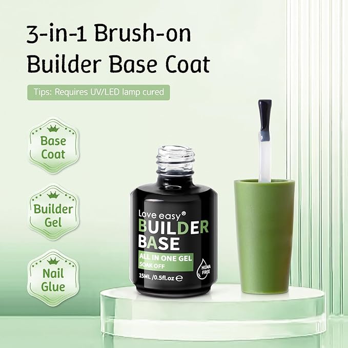 6-in-1 Builder Gel for Nails, Brush on Crystal Clear Base Coat Soft Gel Polish Strengthening Building Apex Extension Thickening Enhancement for Home DIY Beginner Salon Manicure(U V Curing)