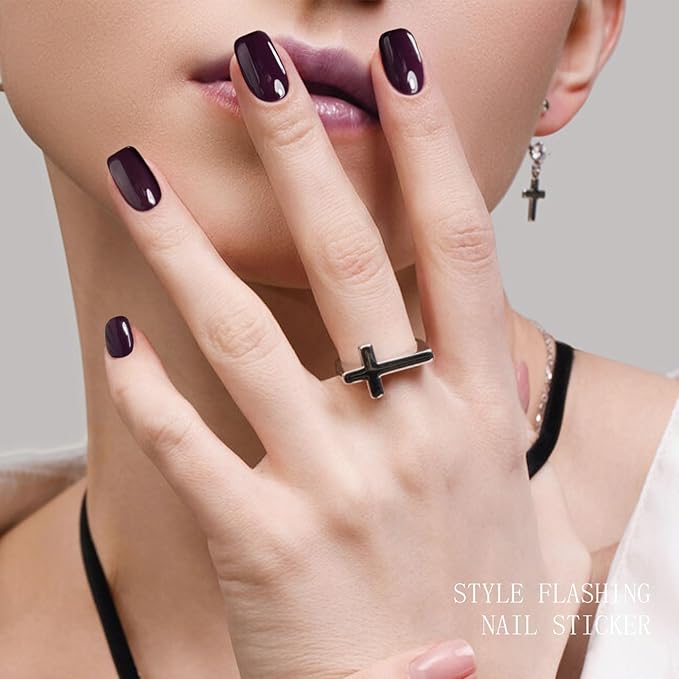 JMEOWIO Gel Nail Stickers Wine Red Purple Semi Cured Gel Nail Strips Wraps UV/LED Nails Art Design Decoration Accessories