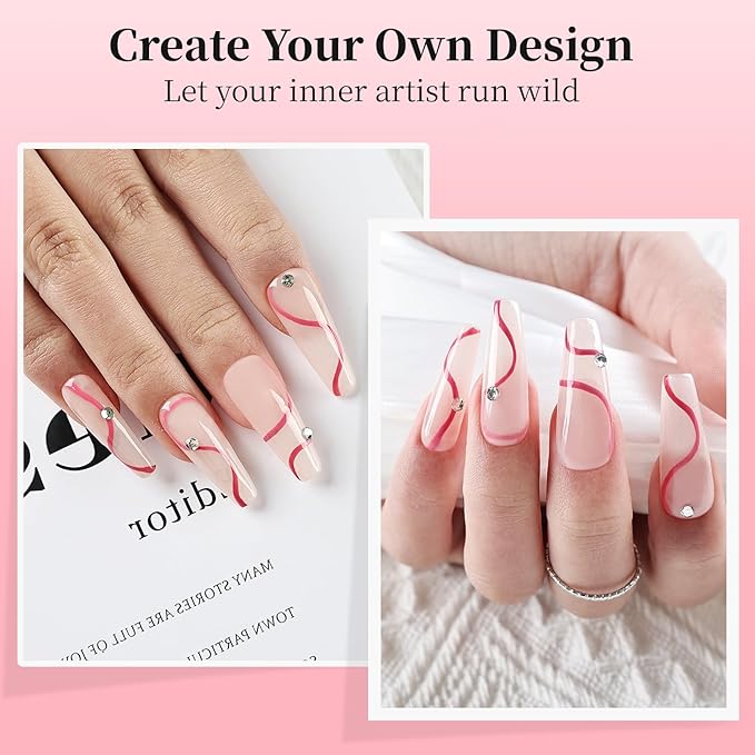 JODSONE Pink Swirl Nail Art Liner Gel Polish,10ml Classic Color 3D Nail Art Pens Effect Nail Print Design with Thin Brush for French Tips Manicure Painting DIY at Home - LB24