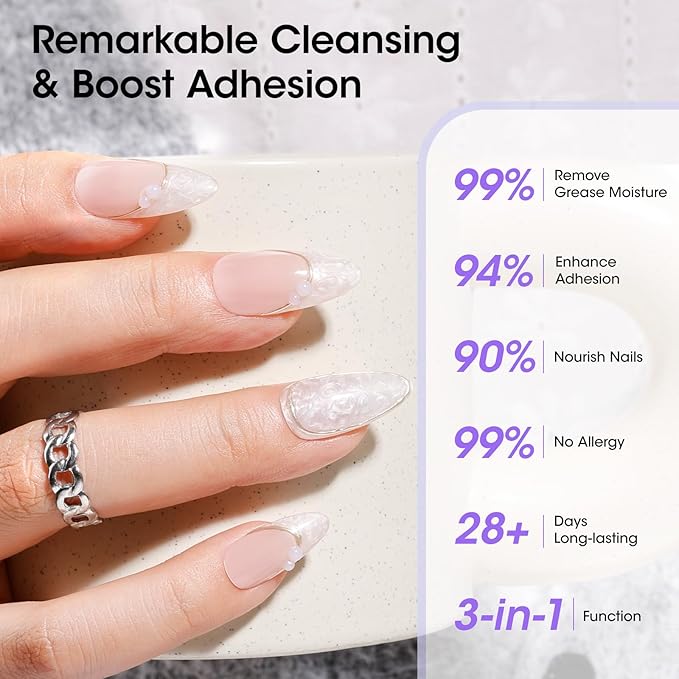 GELLEN Nail Primer and Dehydrator, 3-in-1 Acid-free Nourishing Nail Prep for Gel & Acrylic Nails, Gentle with Squalane VE Promote Health, 15ML 3s Air Dry Dehydrate Long-lasting Nails Art Supplies